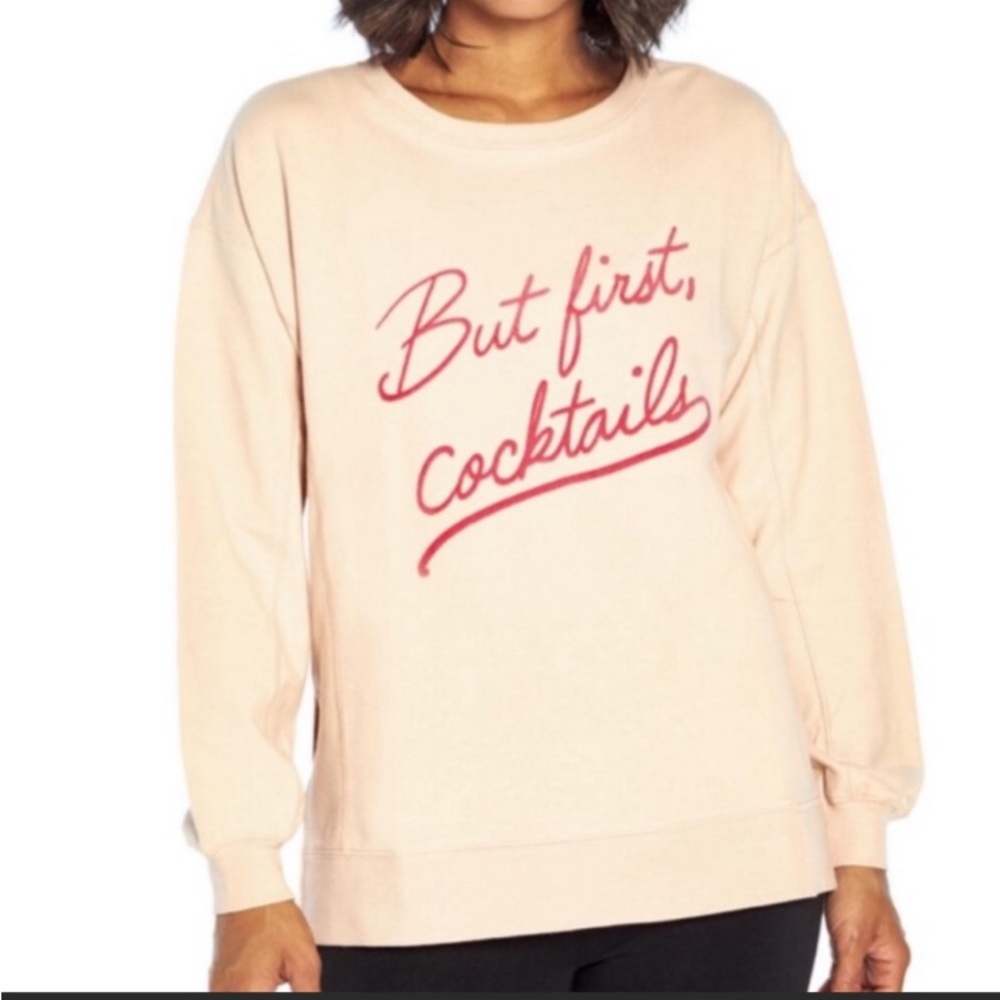 🚨BoGo½ New WILDFOX Pale Pink on Pink “But First, Cocktails” Sweat Shirt